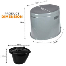 (Default) Crystals 6L Grey Portable Camping Toilet with Washable Basket, Roll Holder & Carrying Handles