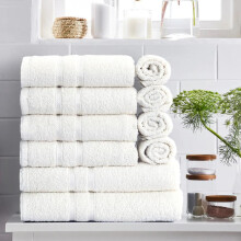 (WHITE) 10-Piece Quick Dry Cotton Towel Bale Set - Soft and Absorbent, Perfect for Home, Gym, and Hotel Use - 450 GSM - Available in 12 Stylish