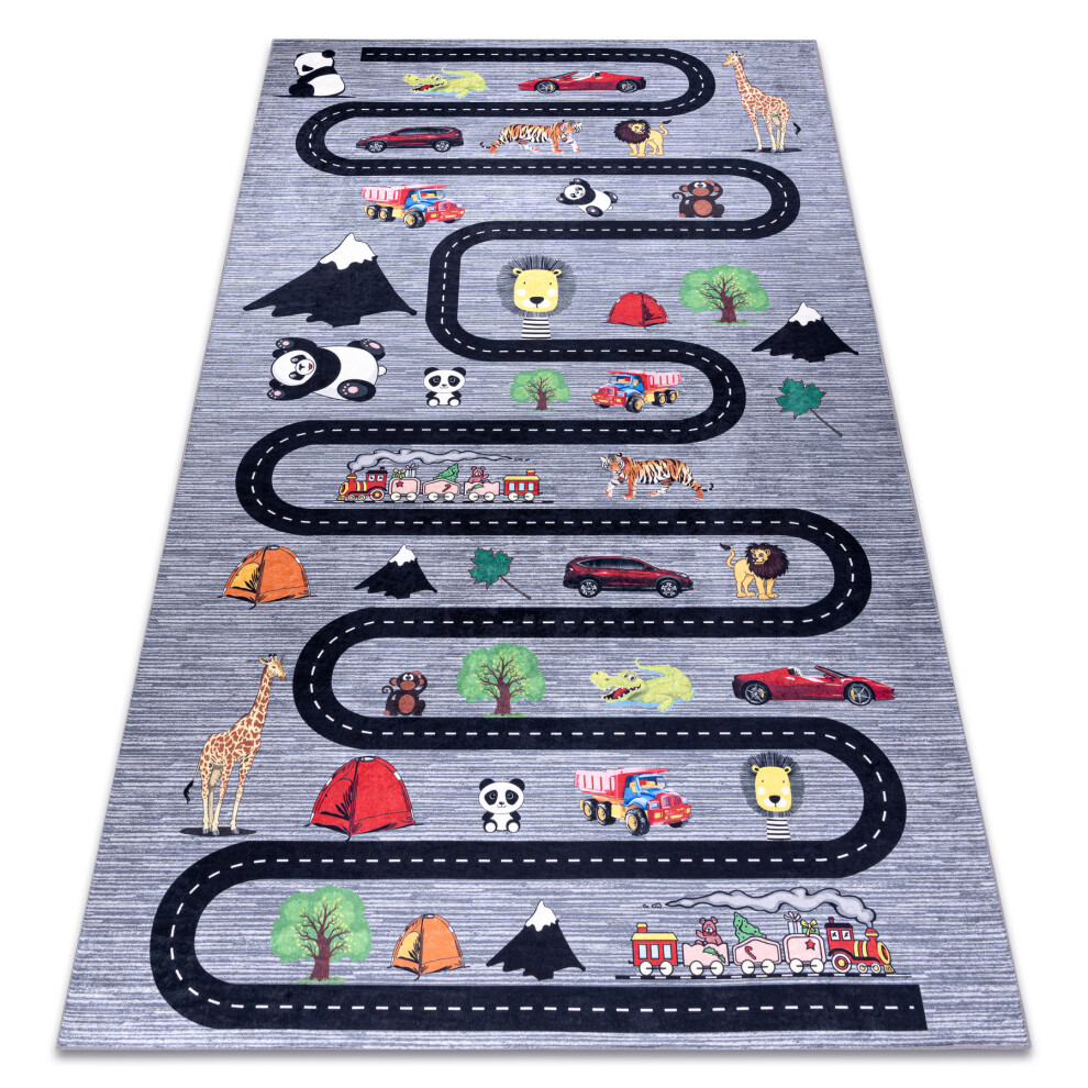 Bambino 2092 Washing Carpet Streets, Cars For Children Anti-Slip - Anthracite 120X170 Cm Black Rugsx