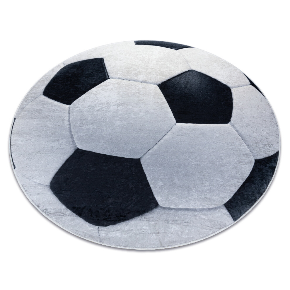 Bambino 2139 Circle Washing Carpet Football For Children Anti-Slip - Black / Circle 120 Cm White Rugsx