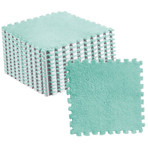 10 Plush Mint Green Foam Tiles - Safe Interlocking Floor Mat Solution