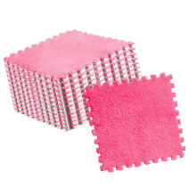 Pack of 10 Rose Red Fluffy Foam Puzzle Mat Tiles 50cm Interlocking Carpet