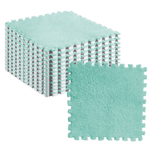 10 Plush Mint Green Foam Tiles - Safe Interlocking Floor Mat Solution 1