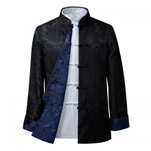 Tang Suit Coat Retro Long Sleeved Reversible Chinese Style Traditional Clothing Keep Warm Stand Collar Vintage Chinese ShirtBlack Blue2XL