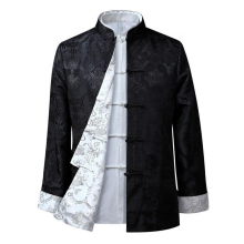 Tang Suit Coat Retro Long Sleeved Reversible Chinese Style Traditional Clothing Keep Warm Stand Collar Vintage Chinese ShirtBlack Gray3XL