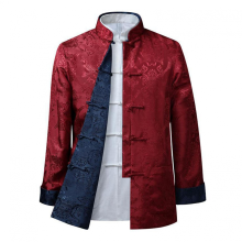 Tang Suit Coat Retro Long Sleeved Reversible Chinese Style Traditional Clothing Keep Warm Stand Collar Vintage Chinese ShirtRed & BlueS