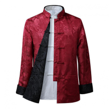 Tang Suit Coat Retro Long Sleeved Reversible Chinese Style Traditional Clothing Keep Warm Stand Collar Vintage Chinese ShirtRed BlackS