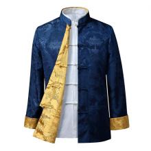 Tang Suit Coat Retro Long Sleeved Reversible Chinese Style Traditional Clothing Keep Warm Stand Collar Vintage Chinese ShirtBlue3XL