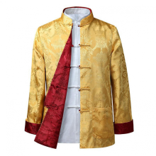 Tang Suit Coat Retro Long Sleeved Reversible Chinese Style Traditional Clothing Keep Warm Stand Collar Vintage Chinese ShirtYellowL
