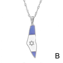 Israel Flag Map Pendant Necklace Gold Silver Chain Jewelry GiftSilver