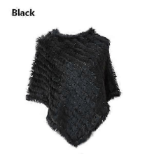 Real Fur Knitted Rabbit Fur Poncho Vest Vest Fashion Wrap Coat Vtg Shawl Lady Natural FurblackOne Size