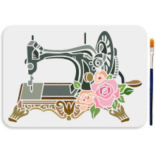 A4 Size Sewing Machine Painting Stencil Vintage Art Template 11.7x8.3inch Reusable Flower Floral Template Machine Gear Stencil for Painting on Wood Wa