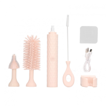 Brosse de nettoyage pour biberons, étanche IP65, électrique, rotative à 2 vitesses, poils en silicone, brosse à paille en silicone, rose