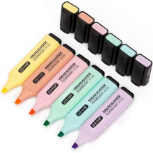 Highlighter, Pastel Color Chisel Tip Marker, Assorted Colors, Water Based, Quick Dry, 6 Colors