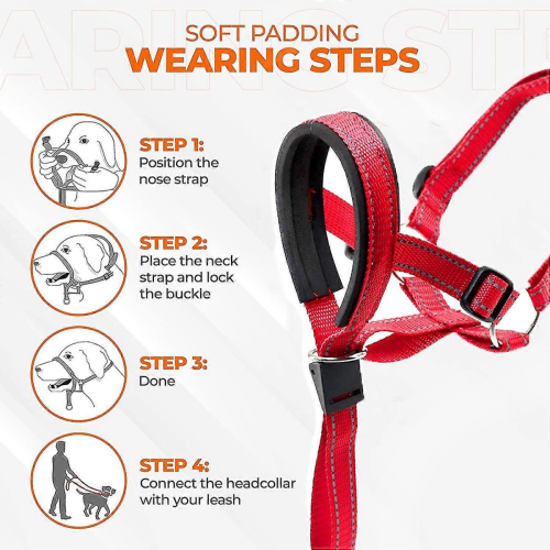 Dog Head Halter with Reflective Strap, Safety No-pull Dog Collar, Adjustable Harness TrainingRedL 1