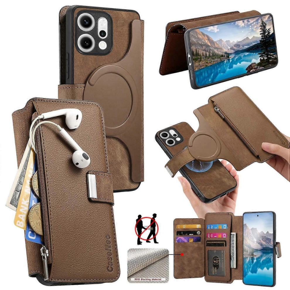 For Oppo Reno14 5G (Global) Case Caseneo Mw-02 Detachable Magnetic Leather Flip Phone Coverbrownbrown 7057162186663