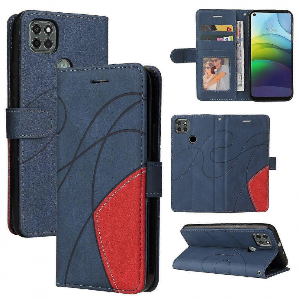 For Motorola Moto G9 Power Dual-Color Splicing Horizontal Flip Pu Leather Case With Holder & Card Slots & Walletblue 7057162186946