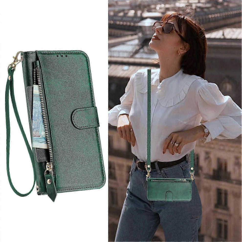 Galaxy S20 Fe Case With Zipper Wallet & Detachable Crossbody Strap For 4G/5G Modelsgreen 7057162186762