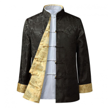 Tang Suit Coat Retro Long Sleeved Reversible Chinese Style Traditional Clothing Keep Warm Stand Collar Vintage Chinese ShirtYellow GreenL