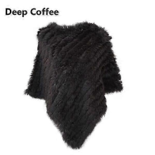 Real Fur Knitted Rabbit Fur Poncho Vest Vest Fashion Wrap Coat Vtg Shawl Lady Natural Furdeep coffeeOne Size