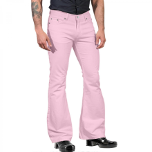 Men's Flared Trousers XL Regular Fit Wide Leg Solid Vintage Punk Style with Pockets for Disco Carnival Hip Hop RosaOne size