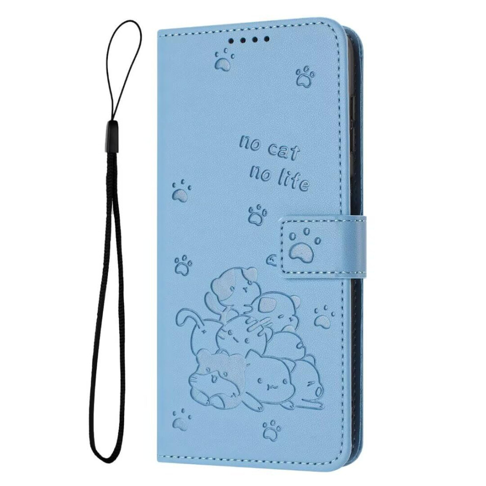 Case For Samsung Galaxy S24 Plus/S25 Plus, Shockproof Leather Wallet Case With Card Holder And Stand, Cat Embossed Blue 9016109040879