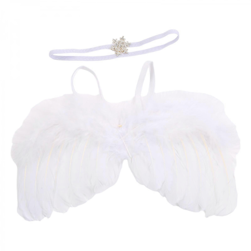 Handmade Newborn Photography Props Angel Baby Wing & Headband Set Soft & Breathable Newborn Photo Costume for GirlsB