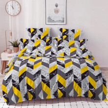(YELLOW STRIPE, King (230cm X 220cm)) Luxury Hotel Quality Printed Duvet Cover Set - Single, Double, King, Super King with Matching Pillowcases