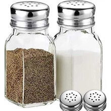 Glass Salt and Pepper Shakers Set ,Salt Shakers with Stainless Steel Lid-Clear Glass Spice Jars Best Kitchen Decoration