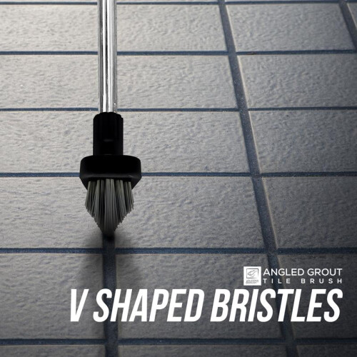 (Grey) Tile and Grout Cleaning Made Easy - Long Handled Angled Scrubbing Brush 1