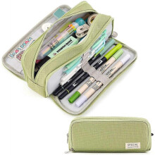 Large Capacity Pencil Case 3 Compartment Pouch Pencil Case for School Teen Girls Boys Men Women (Green)