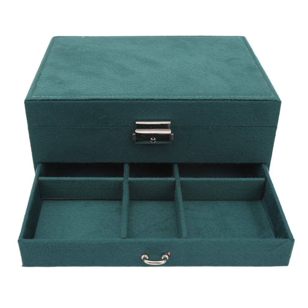 Blackish Green 2-Layer Jewelry Box with Lock, Lint Material-image-OPC-PKQGP68-NEW