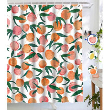 Peach Shower Curtains, Allover Fruits Shower Curtain Cute Bright Colorful Design Waterproof Shower Curtain