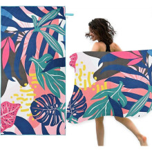 Beach Towels for Adults, Double Sides Micro Fiber Beach Towel, Turtleback Leaf Tropical Hawaiian Lightweight Towel