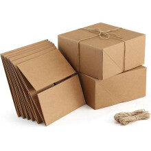 Premium Gift Boxes 10 Pack 8 x 8 x 4 Brown Paper Gift Boxes with 20 Meters Hemp Rope for Christmas Gifts