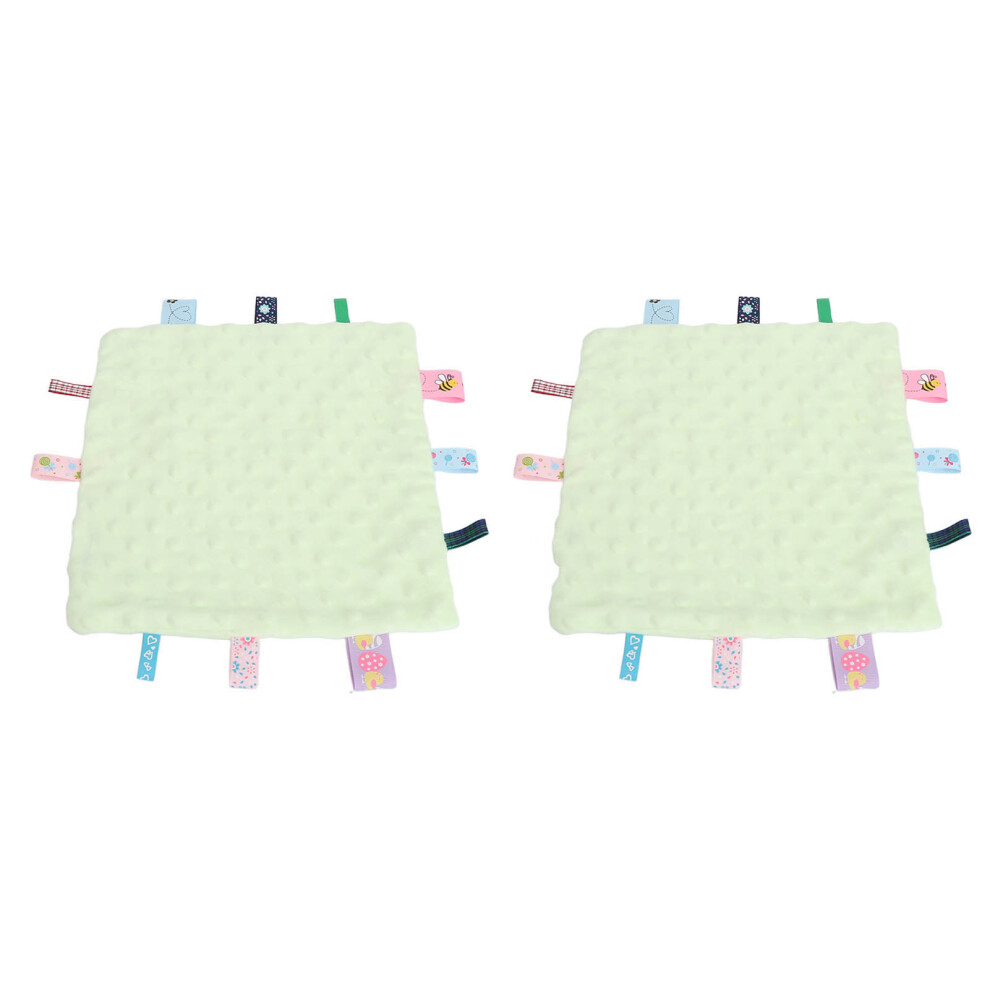 Baby Security Blanket With Colorful Tags, 24X24cm, Pure Cotton Green