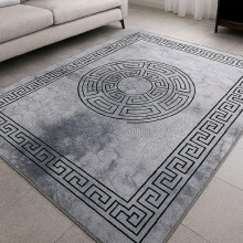 (Greeky Grey, 140×170cm) Greek and Turkish Patterned Teddy Rugs - Soft, Non-Slip, 200x300cm | Stylish Area large Rugs for Living Room and Bedroom