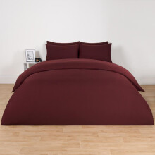 (Burgundy, Single) OHS Plain Dyed Duvet Cover Quilt Bedding Set With Pillowcase Single Double King Size
