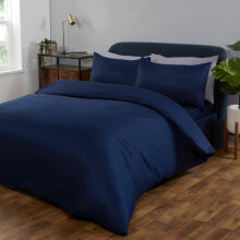 (Navy Blue, Superking) OHS Plain Dyed Duvet Cover Quilt Bedding Set With Pillowcase Single Double King Size