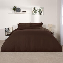 (Chocolate, Double) OHS Plain Dyed Duvet Cover Quilt Bedding Set With Pillowcase Single Double King Size
