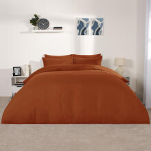 (Burnt Orange, Double) OHS Plain Dyed Duvet Cover Quilt Bedding Set With Pillowcase Single Double King Size