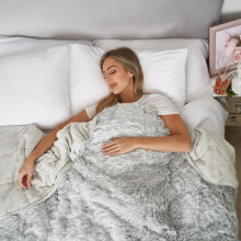(Silver Fluffy Fleece, 125 x 180cm: 6kg) OHS Weighted Blanket Sensory Sleep Therapy Anxiety Soft Cosy Plush Winter Warm Fluffy Teddy Reverse Fleece Bed Home Decor Throw for Adults K