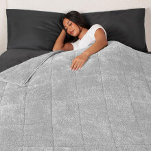 (Silver Teddy Fleece, 125 x 180cm: 6kg) OHS Weighted Blanket Sensory Sleep Therapy Anxiety Soft Cosy Plush Winter Warm Fluffy Teddy Reverse Fleece Bed Home Decor Throw for Adults K