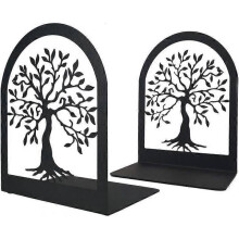 Tree of Life Decorative Book Ends, Heavy Duty Metal Bookends, Black Book Support Book Organizer