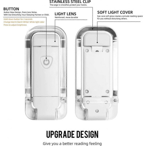 Portable USB Rechargeable LED Clip On Bed Reading Book Light, Dimmable Bookmark Light 2