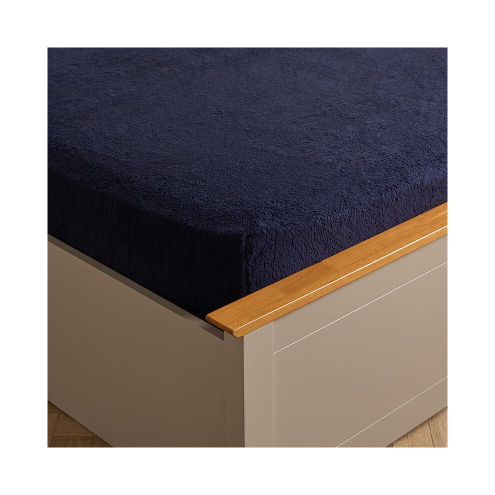(Navy Blue, Double) OHS Teddy Fleece Fitted Sheet Thermal Warm Soft Plush Cosy 25cm Deep Single Double King Super King Bedding-image-OPC-PKQH5SZ-NEW