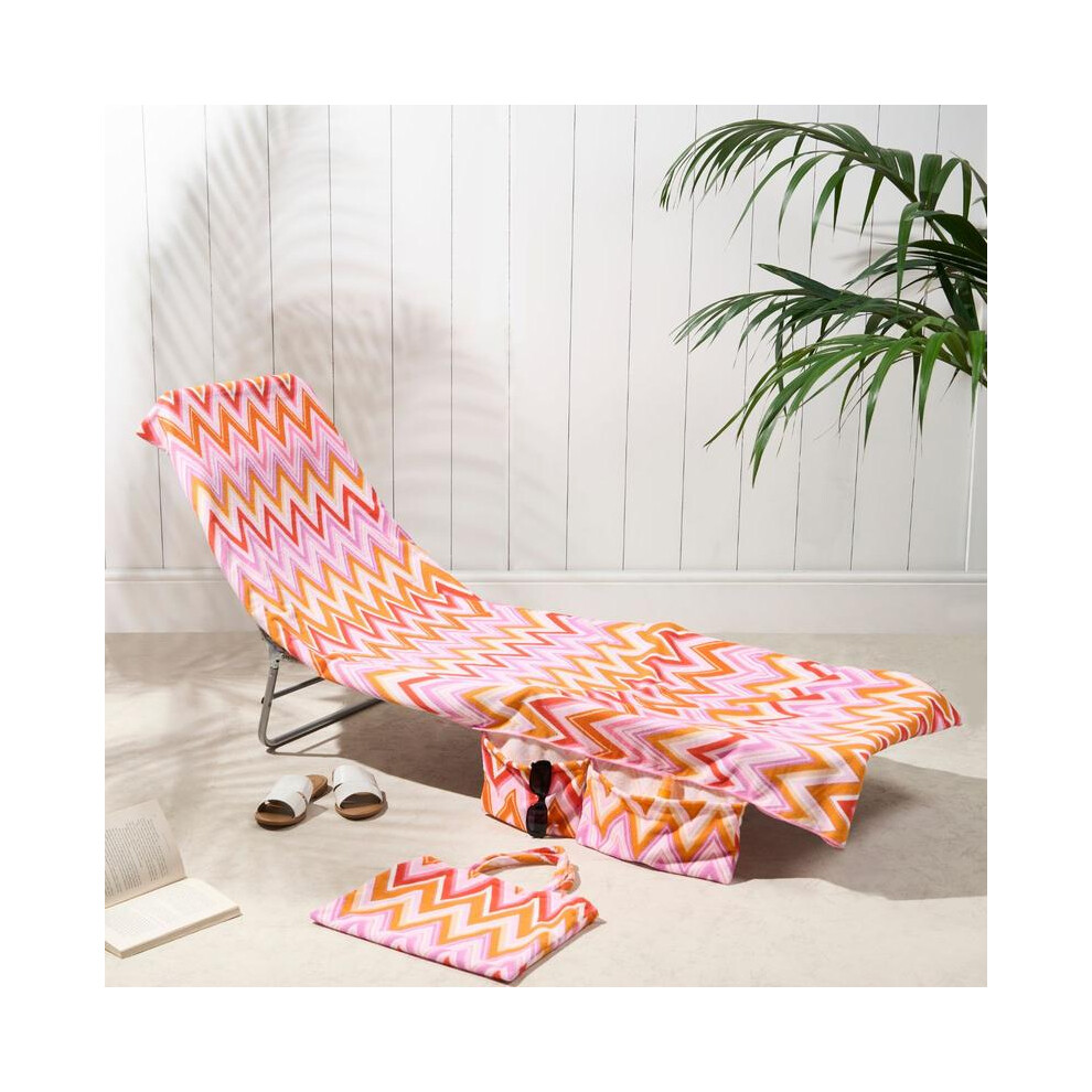 (Zigzag - Orange) OHS Sun Lounger Towel with Pockets Storage in a Bag, Large Sunbed Beach Towels Travel Lightweight Pool Spa Holiday Accessories Micro-image-OPC-PKQH5XK-NEW