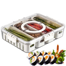 Food Platters With Lids 4-Compartment Charcuterie Tray Handles Fridge Clear Organizer Travel Snack Containers