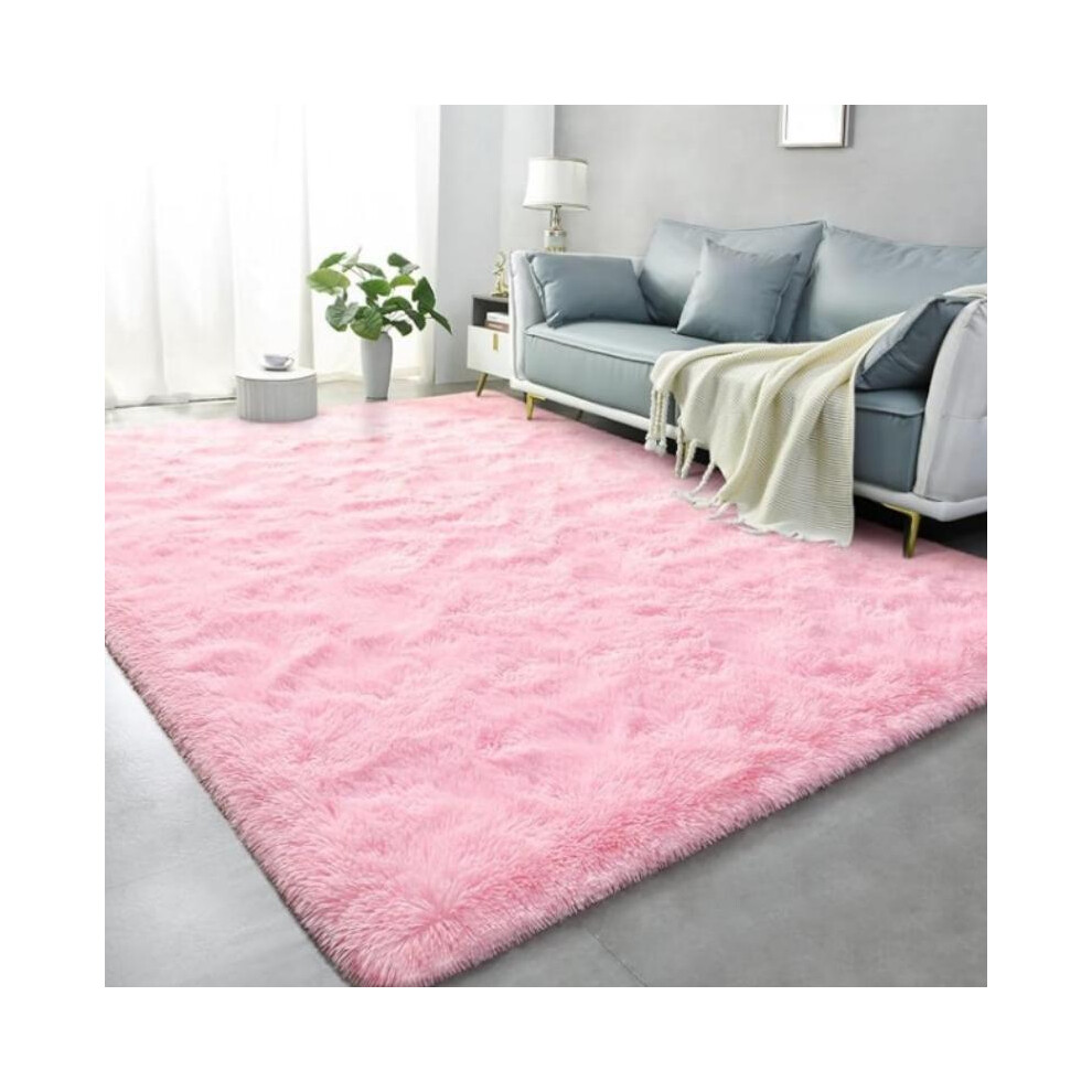 (Baby Pink, 152x244cm/60x96inch) Minimalist Solid Fluffy Large Rug, Durable Soft Rectangle Carpet with Non Slip Backing, Modern Shaggy Rug, Home Decor-image-OPC-PKQH98M-NEW