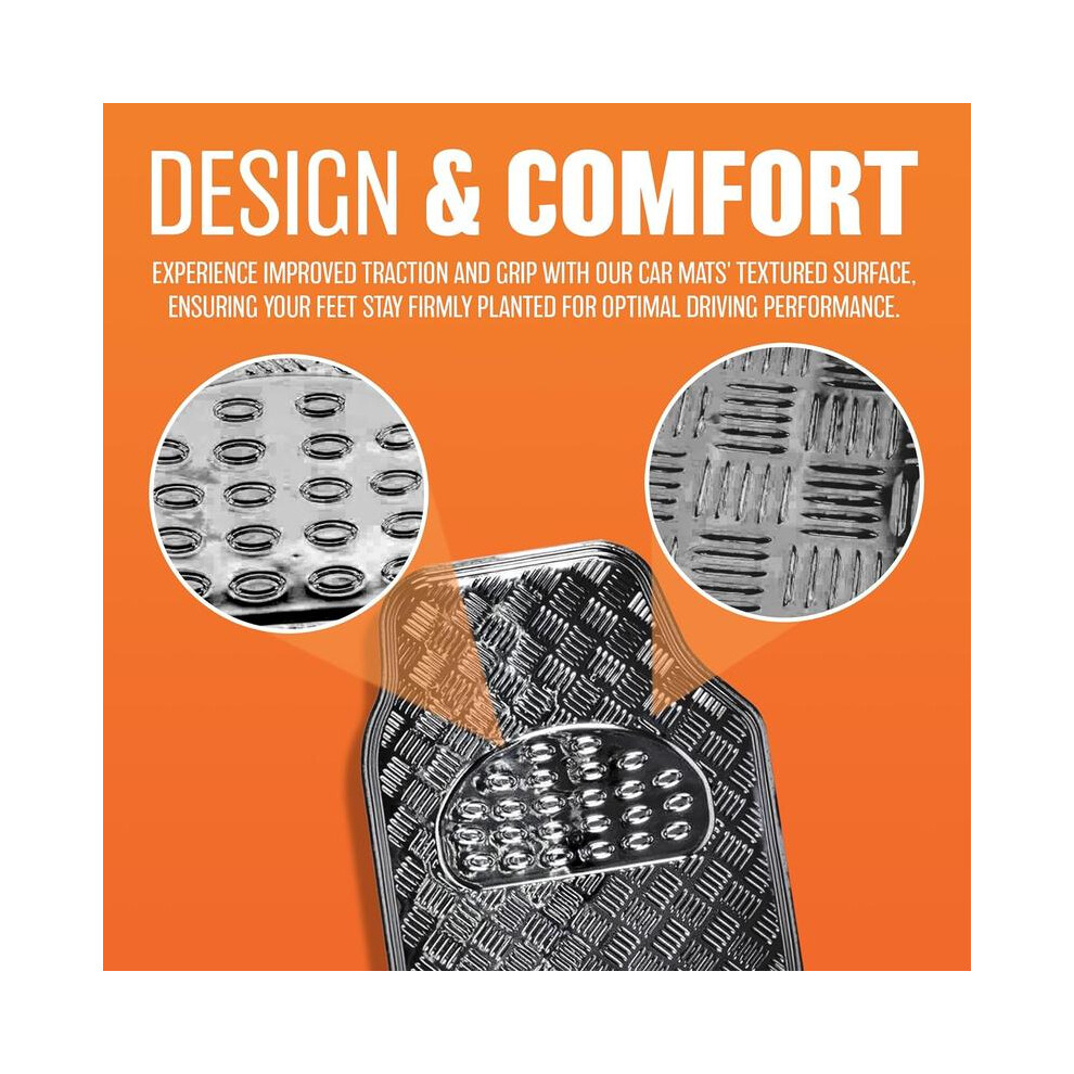 (Default) 4Pc Heavy Duty Alloy Checker Chrome Plate Mat Aluminium Effect Car Mats Set Van (Carbon) 5021832468795